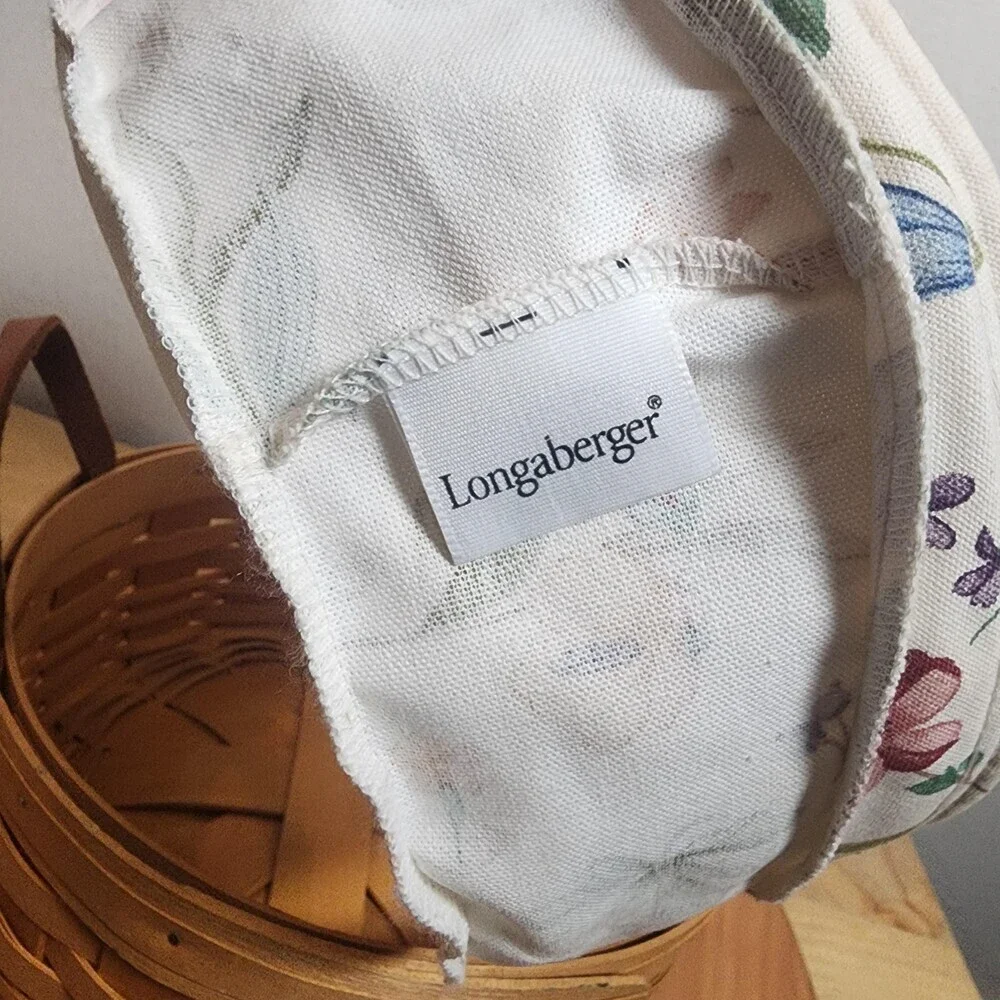 Longaberger 2000 Medium Round Storage Basket Floral Liner Divider Handles USA